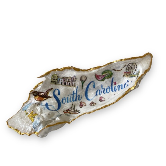 FREE WITH $50 PURCHASE SOUTH CAROLINA DECOUPAGE OYSTER SHELL TRINKET, RING DISH - Picture 4 of 9